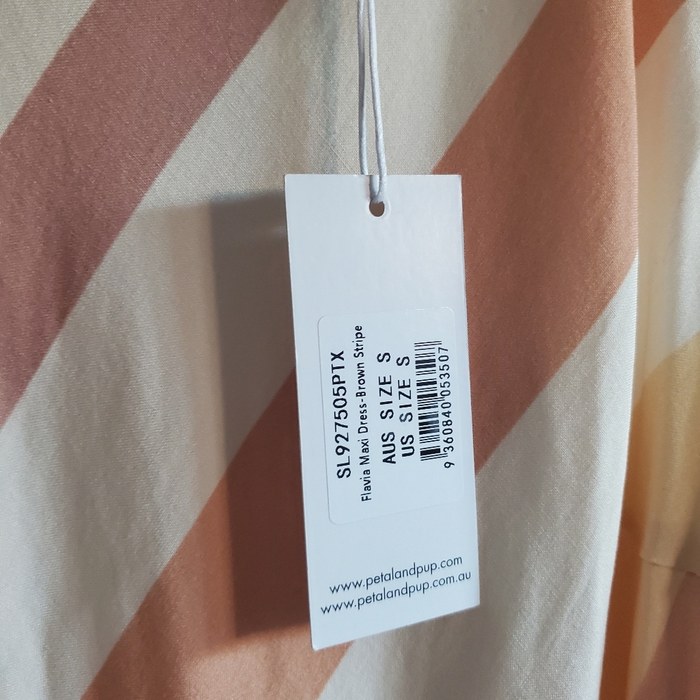 Petal & Pup Flavia Maxi Dress Brown Stripes Size S Brunch Cocktail Vacation - Picture 12 of 16